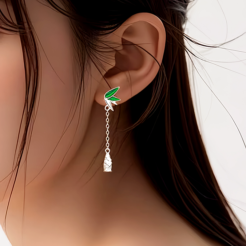 Sterling Silver Bamboo Shoots Tassel Earrings
