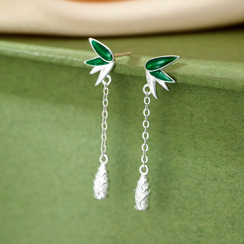Sterling Silver Bamboo Shoots Tassel Earrings