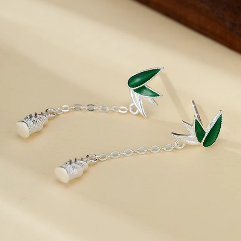 Sterling Silver Bamboo Shoots Tassel Earrings