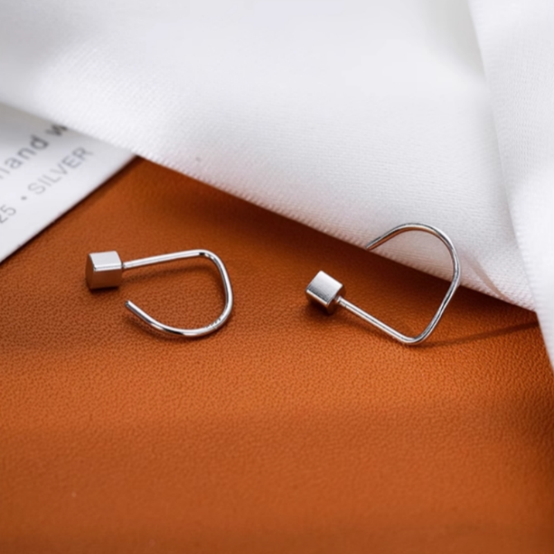 Sterling Silver Bean Ear Hook Earrings