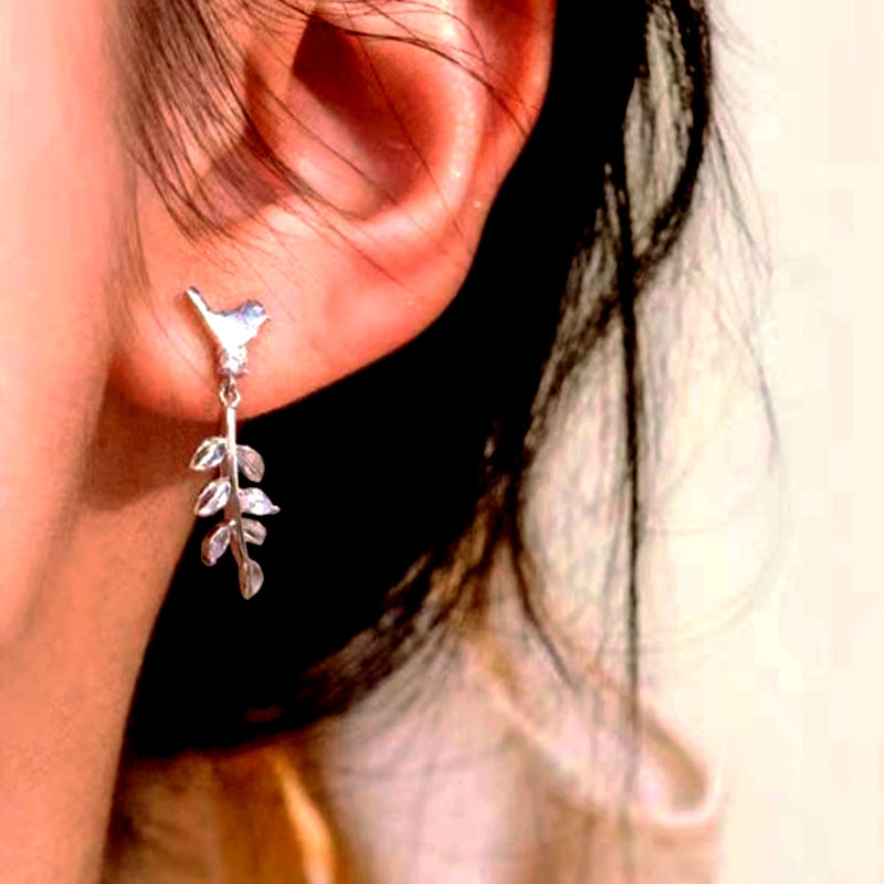 Sterling Silver Bird Tassel Earrings