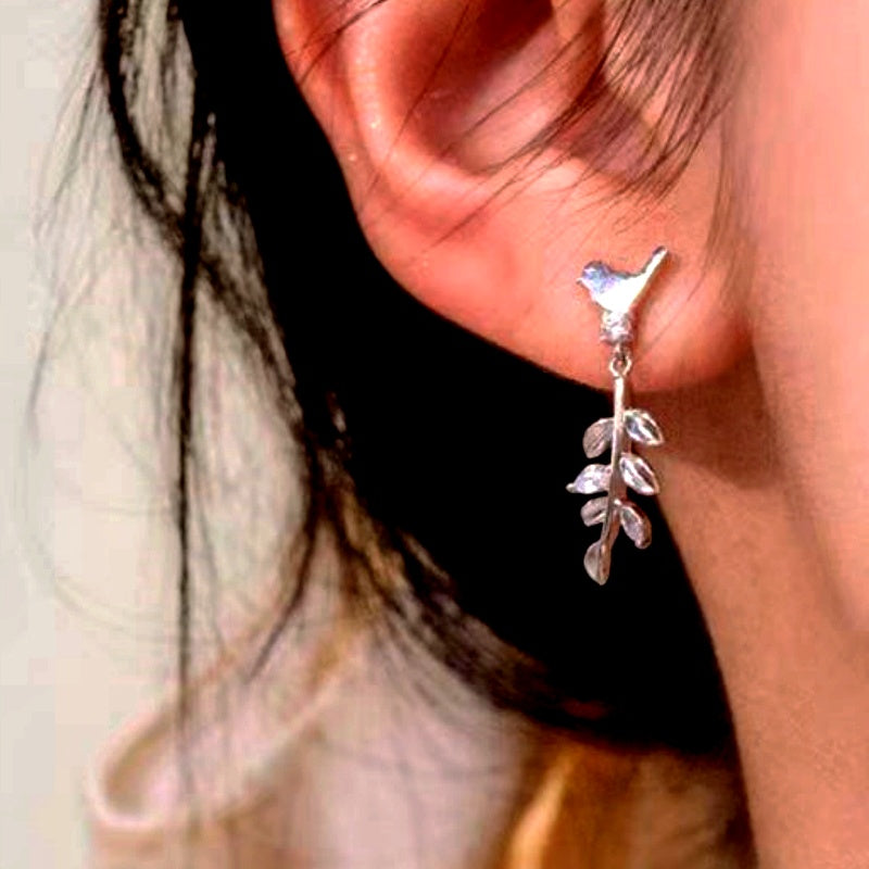 Sterling Silver Bird Tassel Earrings