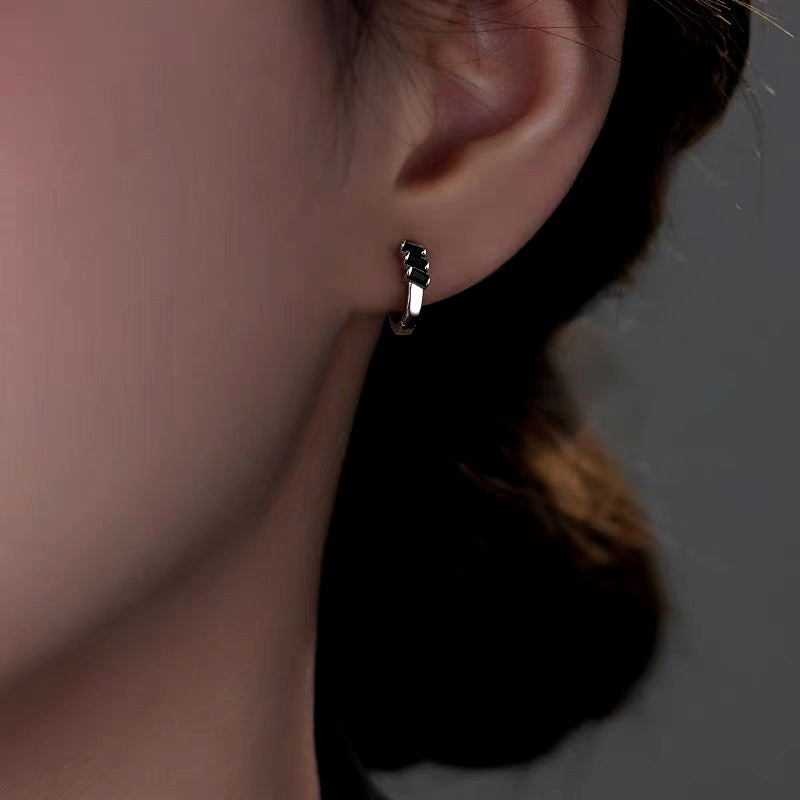 Sterling Silver Black Cube Hoop Earrings