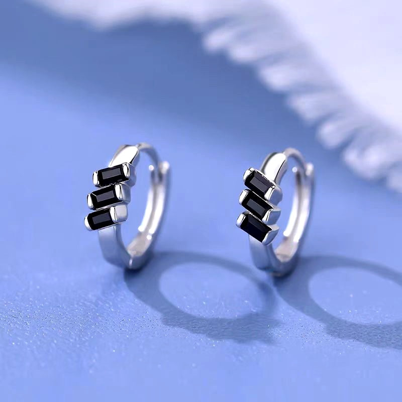 Sterling Silver Black Cube Hoop Earrings