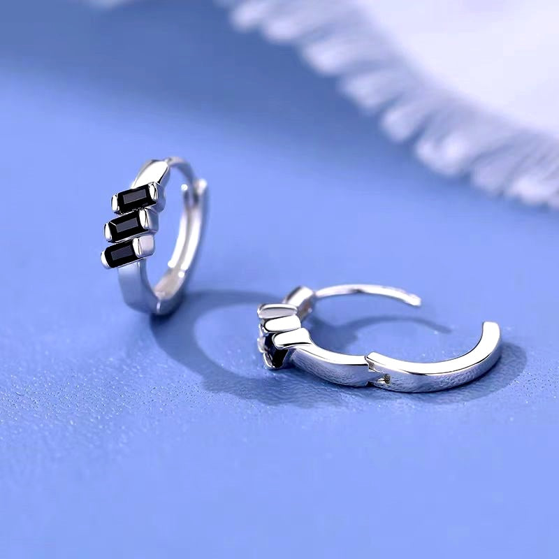 Sterling Silver Black Cube Hoop Earrings