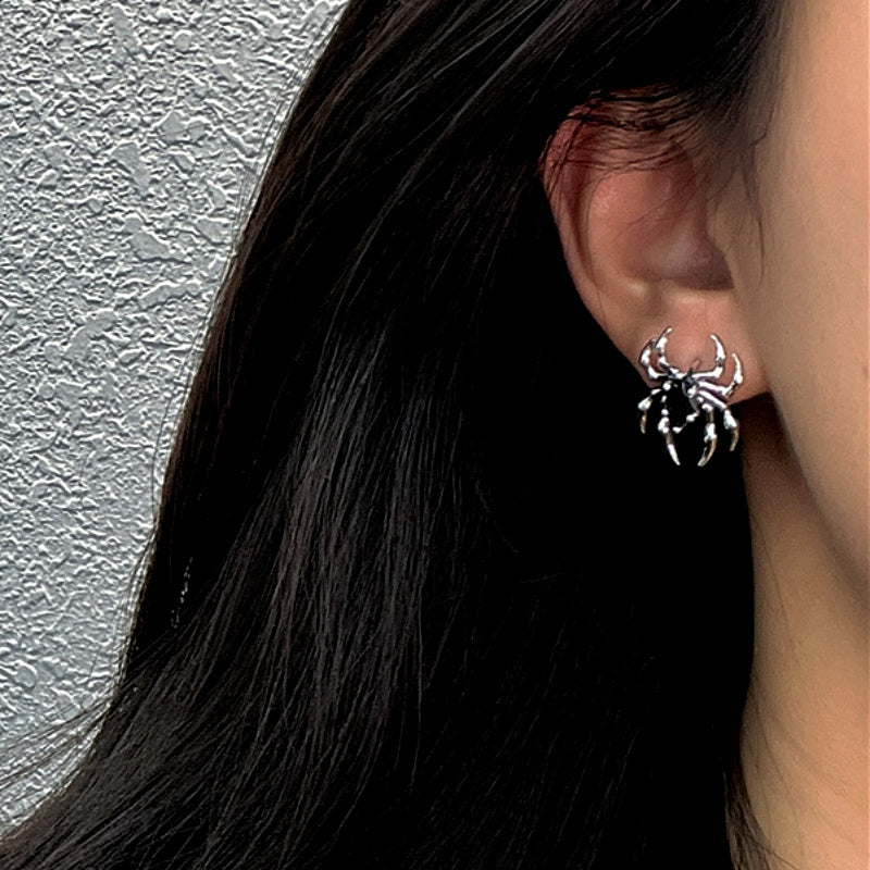 Sterling Silver Black Diamond Spider Stud Earrings
