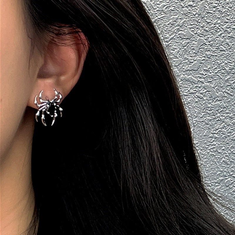Sterling Silver Black Diamond Spider Stud Earrings