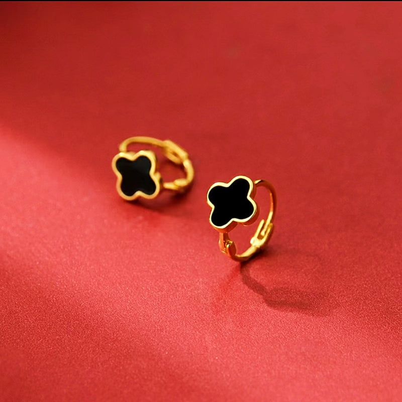Sterling Silver Black Four-Leaf Clover Hoop Earrings