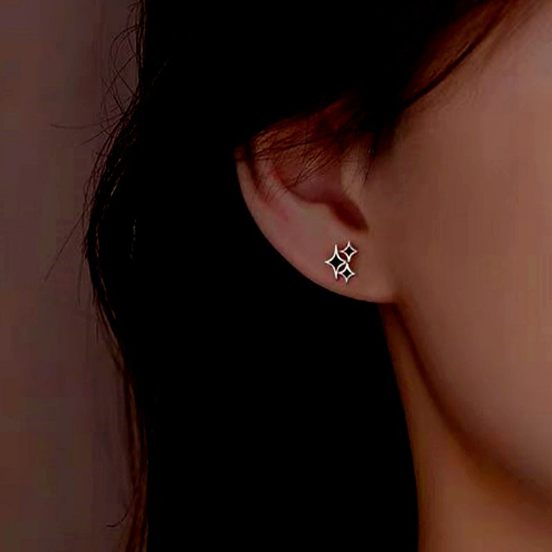 Sterling Silver Black Four-Pointed Star Earrings