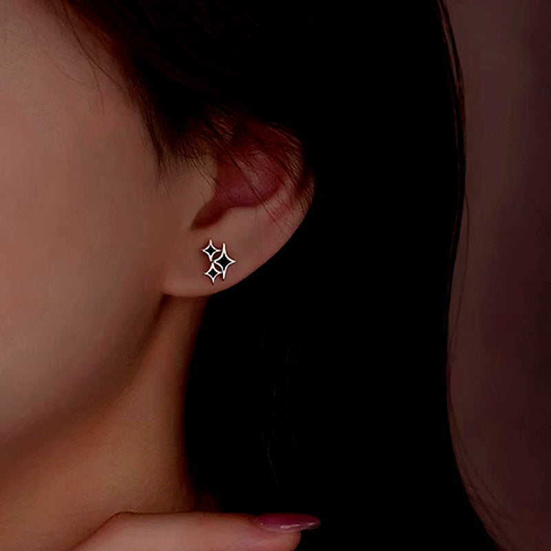 Sterling Silver Black Four-Pointed Star Earrings