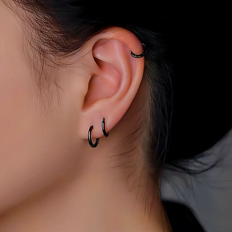 Sterling Silver Black Small Hoop Earrings