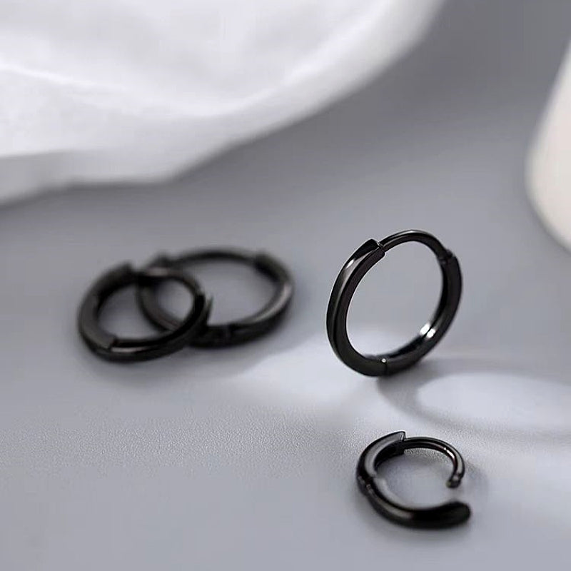 Sterling Silver Black Small Hoop Earrings