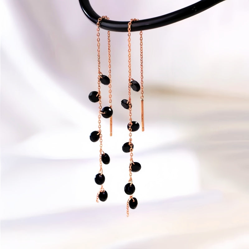 Sterling Silver Black Spike Threader Earrings