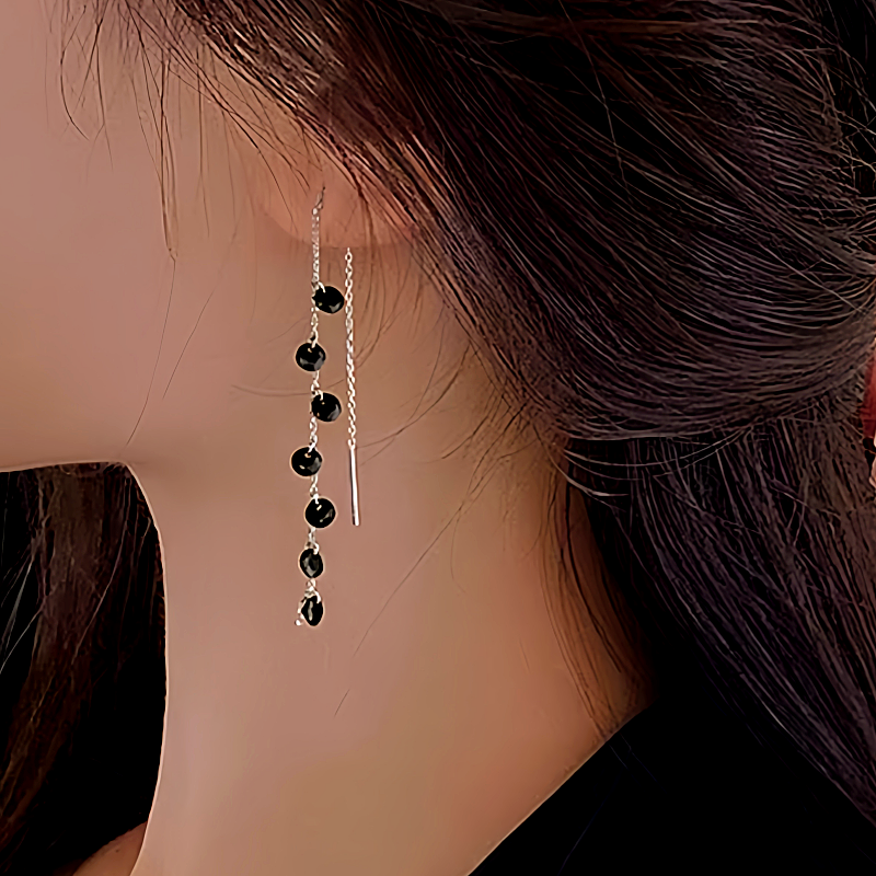 Sterling Silver Black Spike Threader Earrings