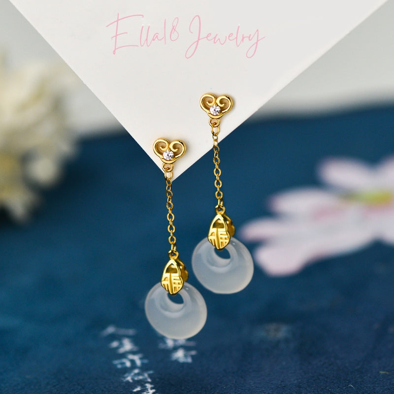 Sterling Silver Blessing White Chalcedony Peace Earrings