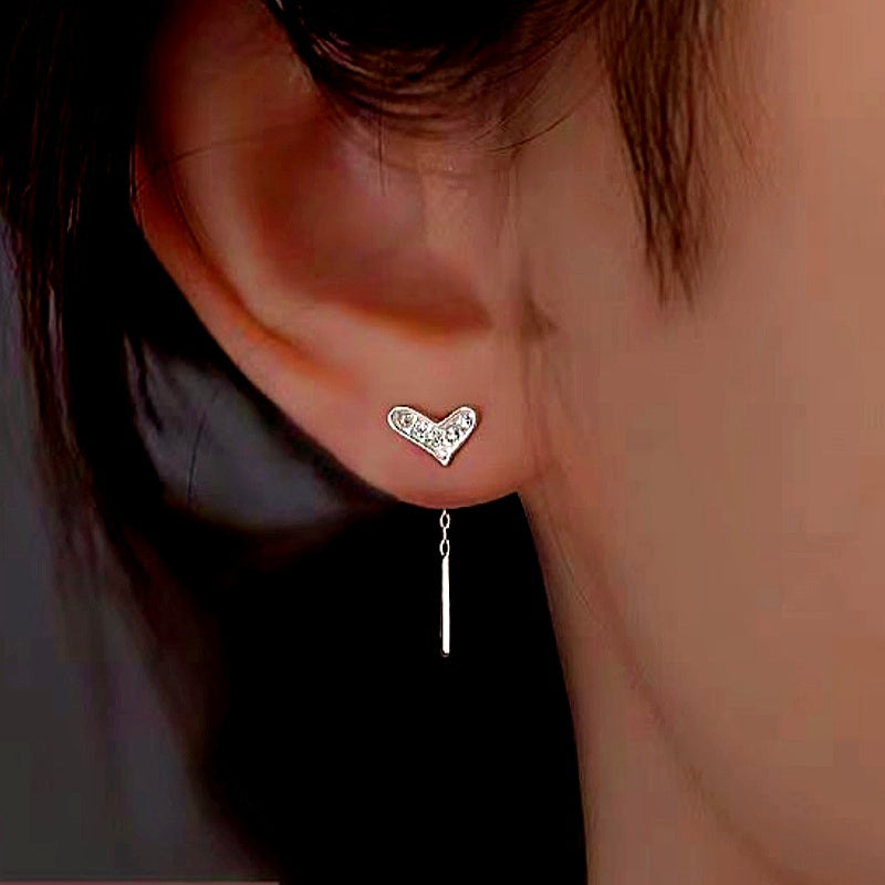 Sterling Silver Bling Heart Threader Earrings