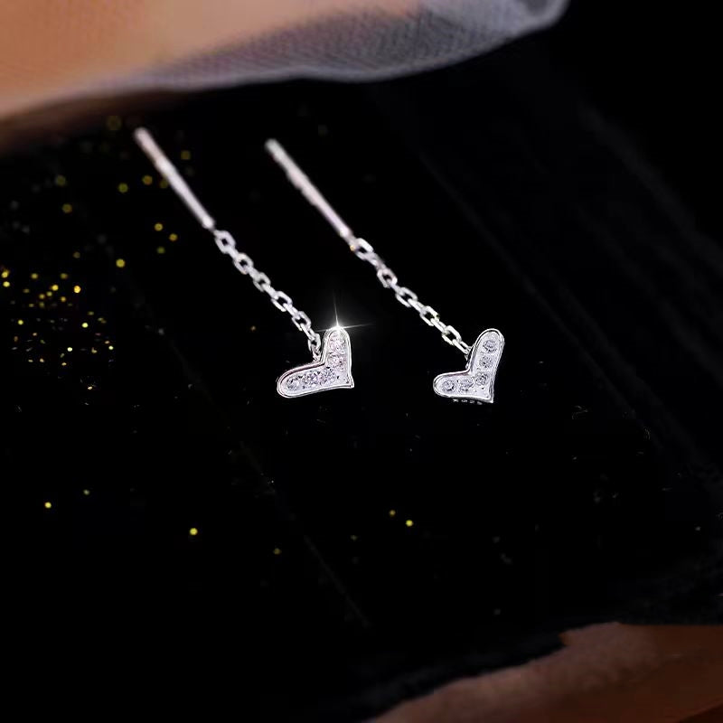 Sterling Silver Bling Heart Threader Earrings