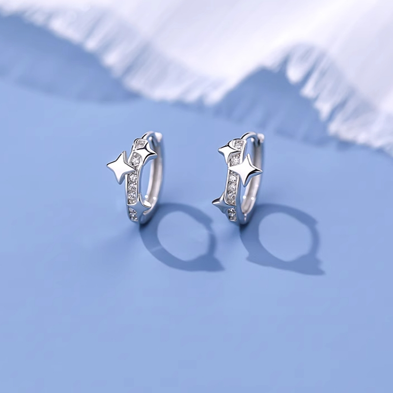 Sterling Silver Bling Star Hoop Earrings