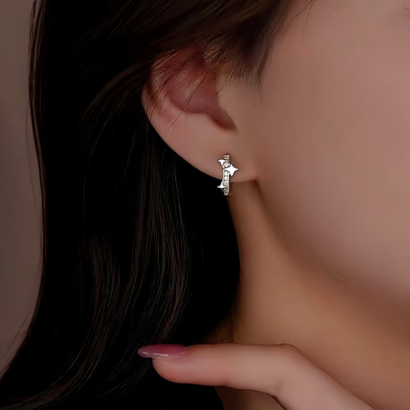 Sterling Silver Bling Star Hoop Earrings