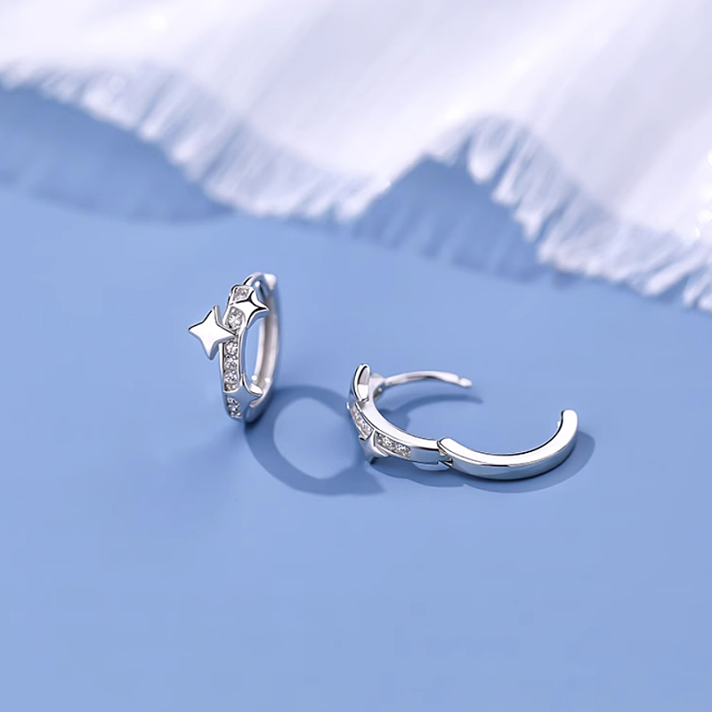 Sterling Silver Bling Star Hoop Earrings