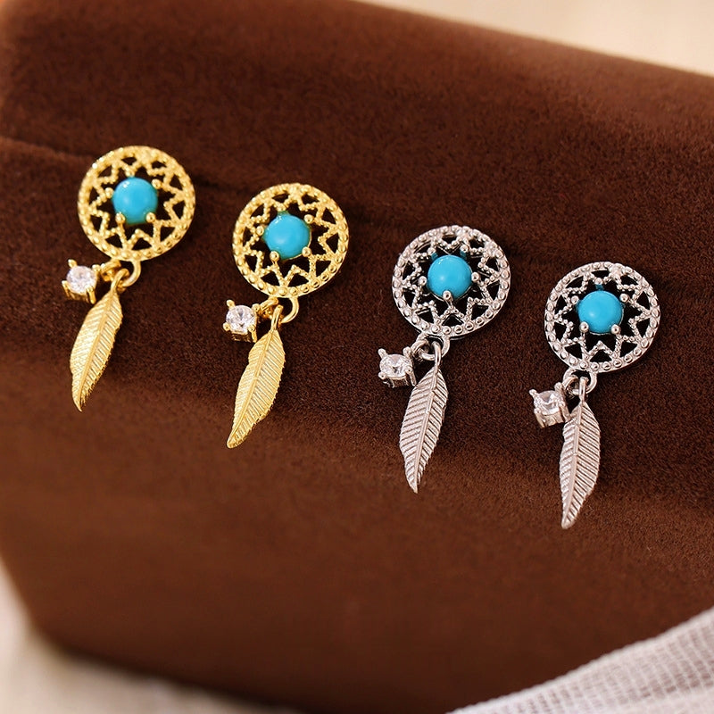 Sterling Silver Blue Bead Earrings