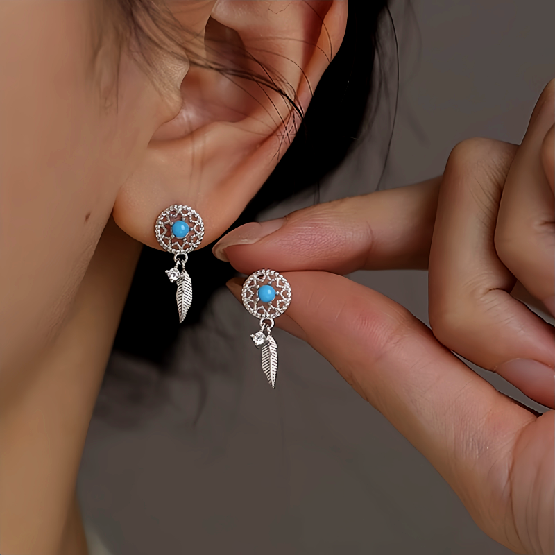Sterling Silver Blue Bead Earrings