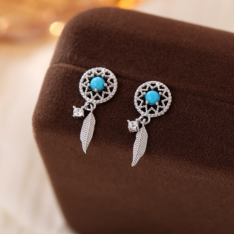 Sterling Silver Blue Bead Earrings