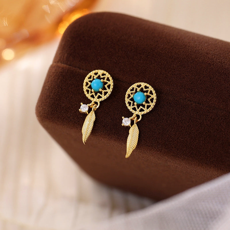 Sterling Silver Blue Bead Earrings