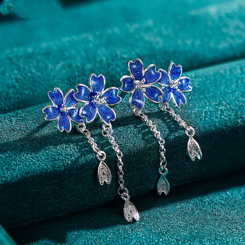 Sterling Silver Blue Flower Earrings