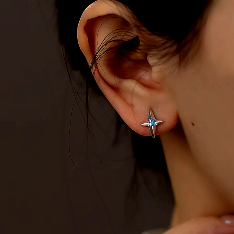 Sterling Silver Blue Zircon Star Ear Hook Earrings