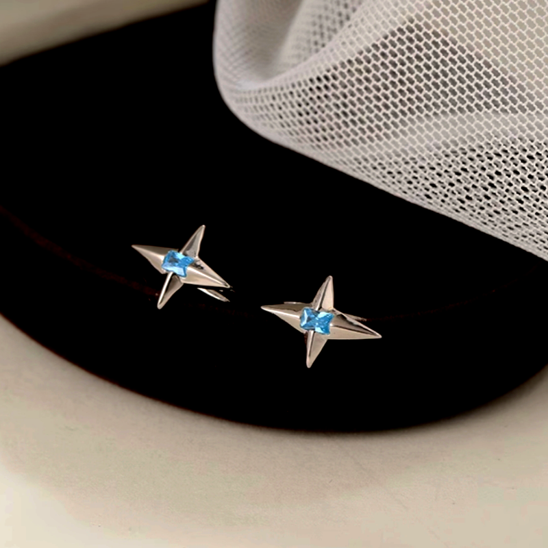 Sterling Silver Blue Zircon Star Ear Hook Earrings
