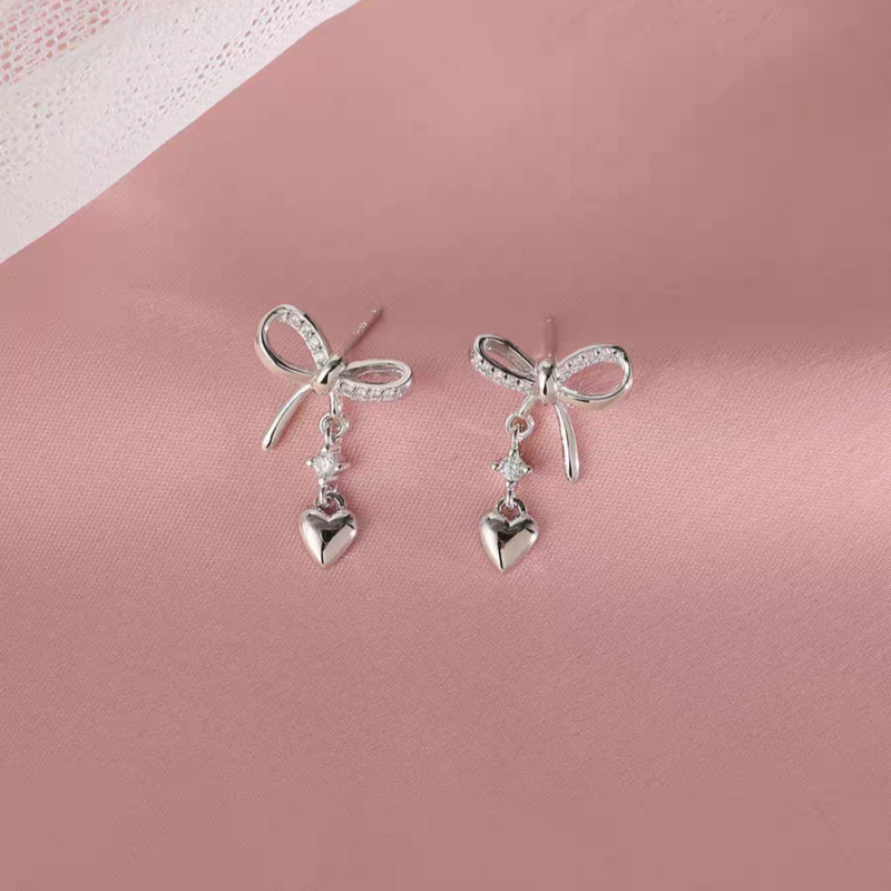 Sterling Silver Bow And Heart Earrings