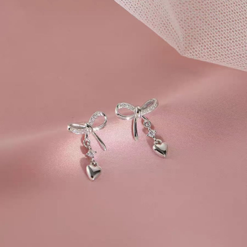 Sterling Silver Bow And Heart Earrings
