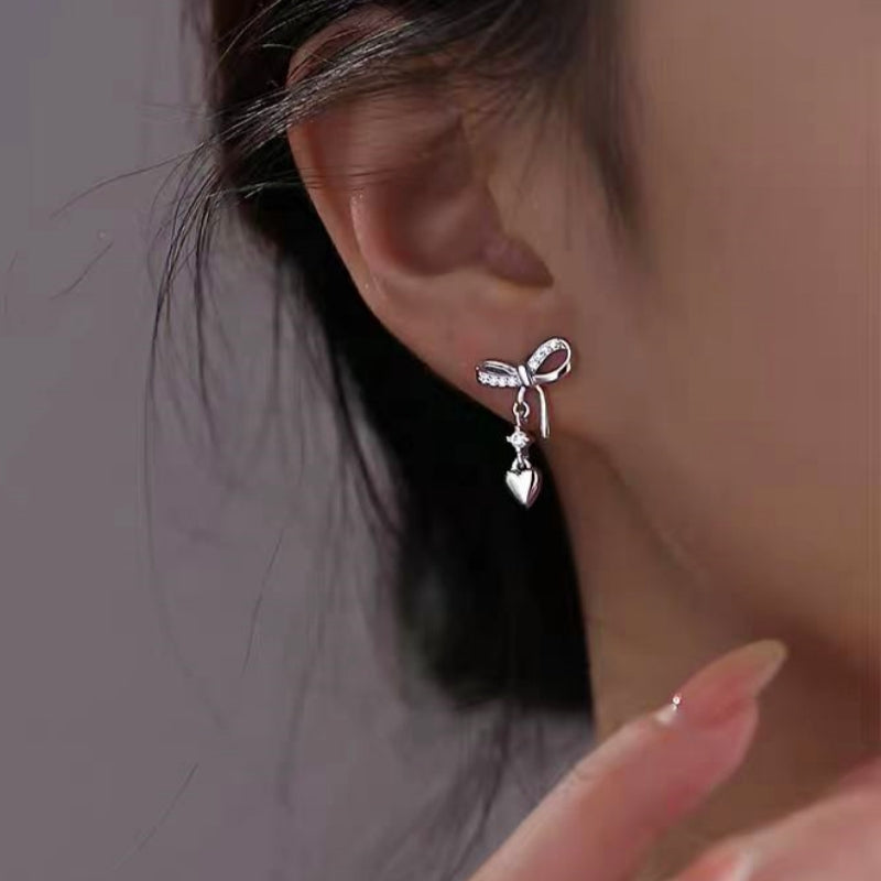 Sterling Silver Bow And Heart Earrings