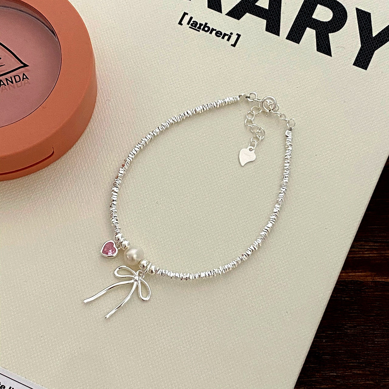 Sterling Silver Bow And Pink Heart Bracelets