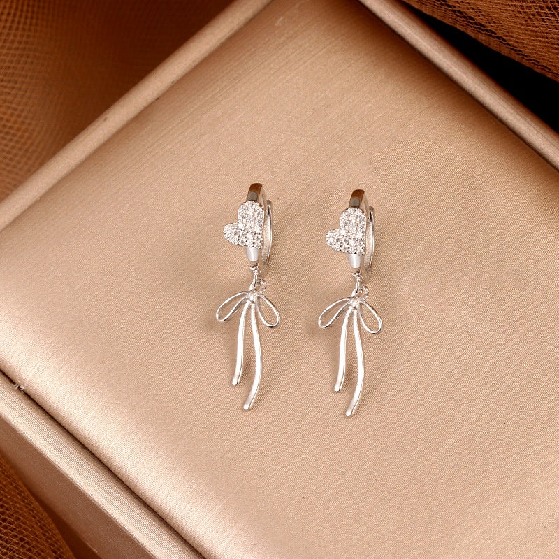 Sterling Silver Bow Heart Earrings