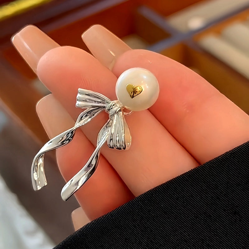 14K Gold-Plated Bow Pearl Earrings