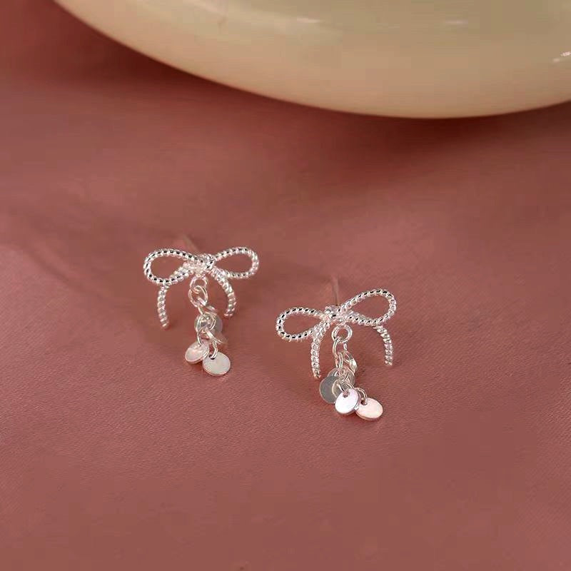 Sterling Silver Bow Tassel Earrings