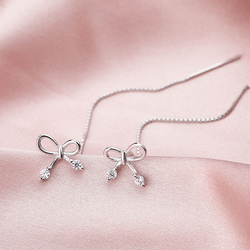 Sterling Silver Bow Threader Earrings
