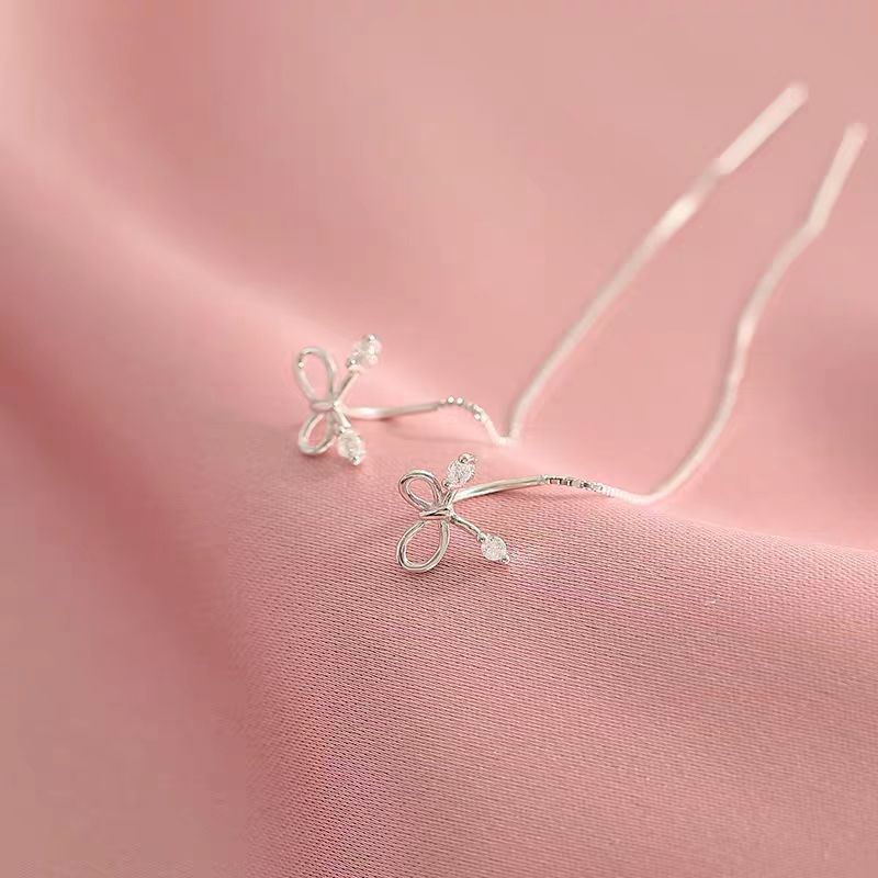 Sterling Silver Bow Threader Earrings