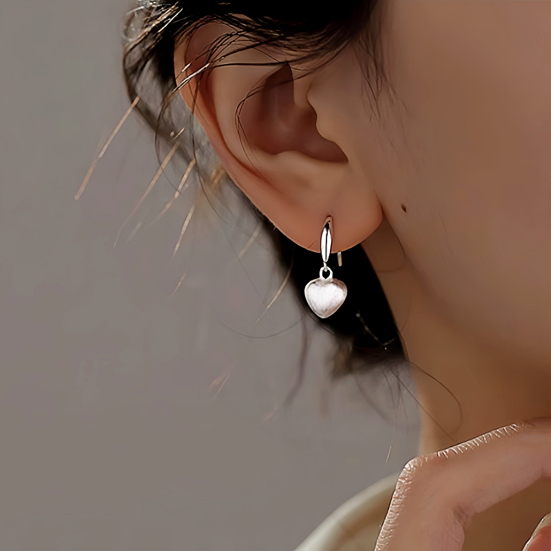 Sterling Silver Brushed Frosted Heart Earrings