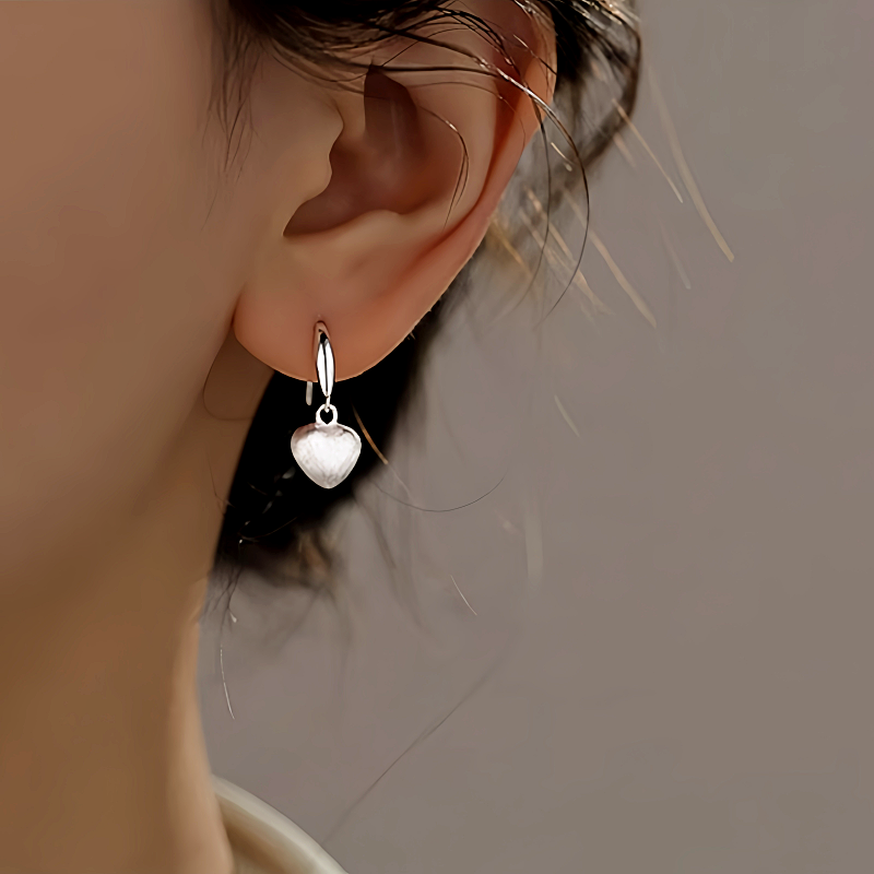 Sterling Silver Brushed Frosted Heart Earrings