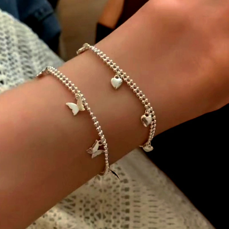 Sterling Silver Butterfly And Heart Bracelets