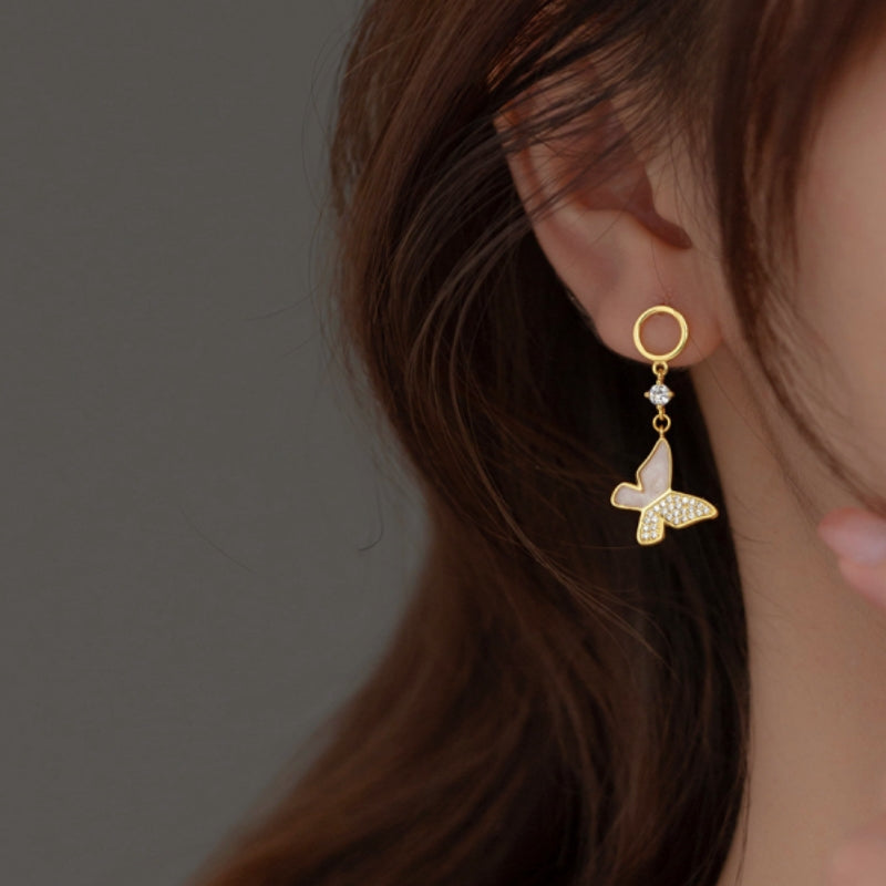 Sterling Silver Butterfly And Pearl Earrings