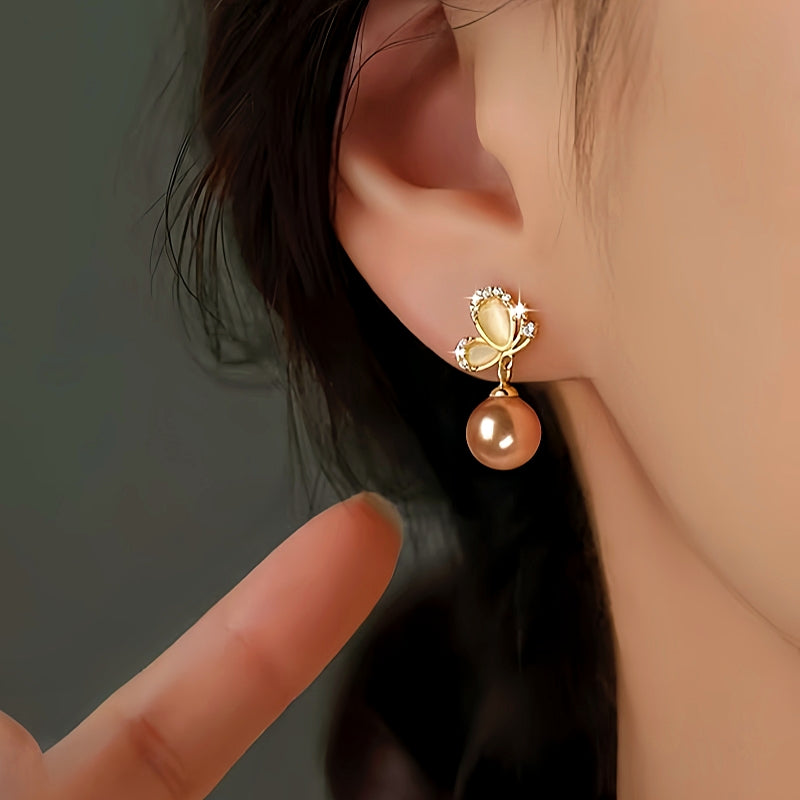 Sterling Silver Butterfly Pearl Earrings