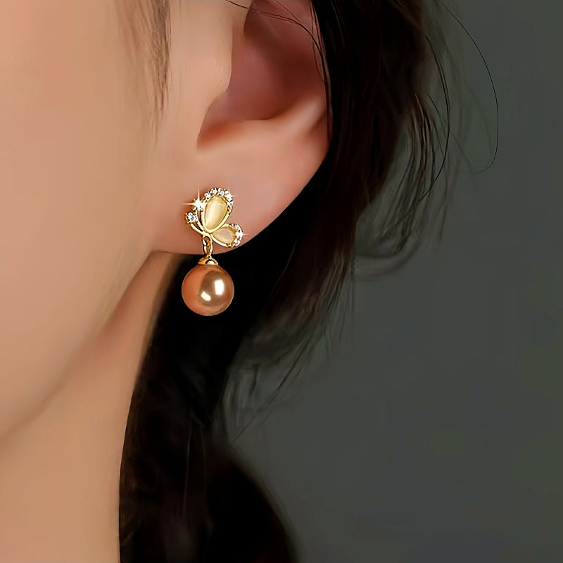 Sterling Silver Butterfly Pearl Earrings