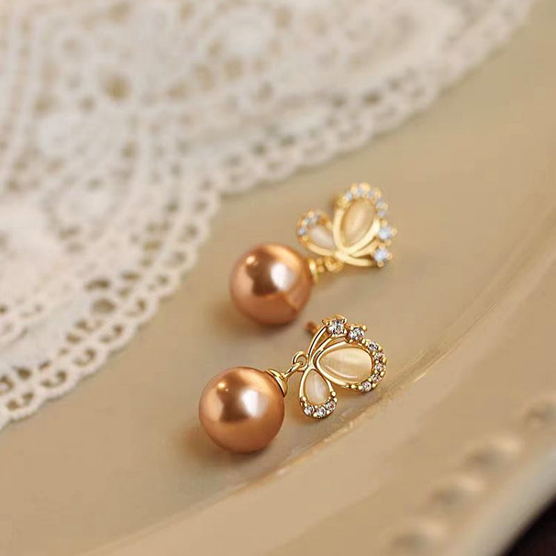 Sterling Silver Butterfly Pearl Earrings