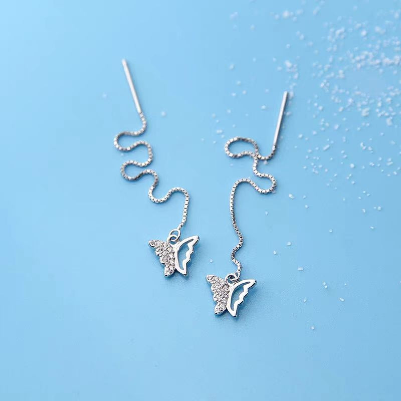 Sterling Silver Butterfly Threader Earrings