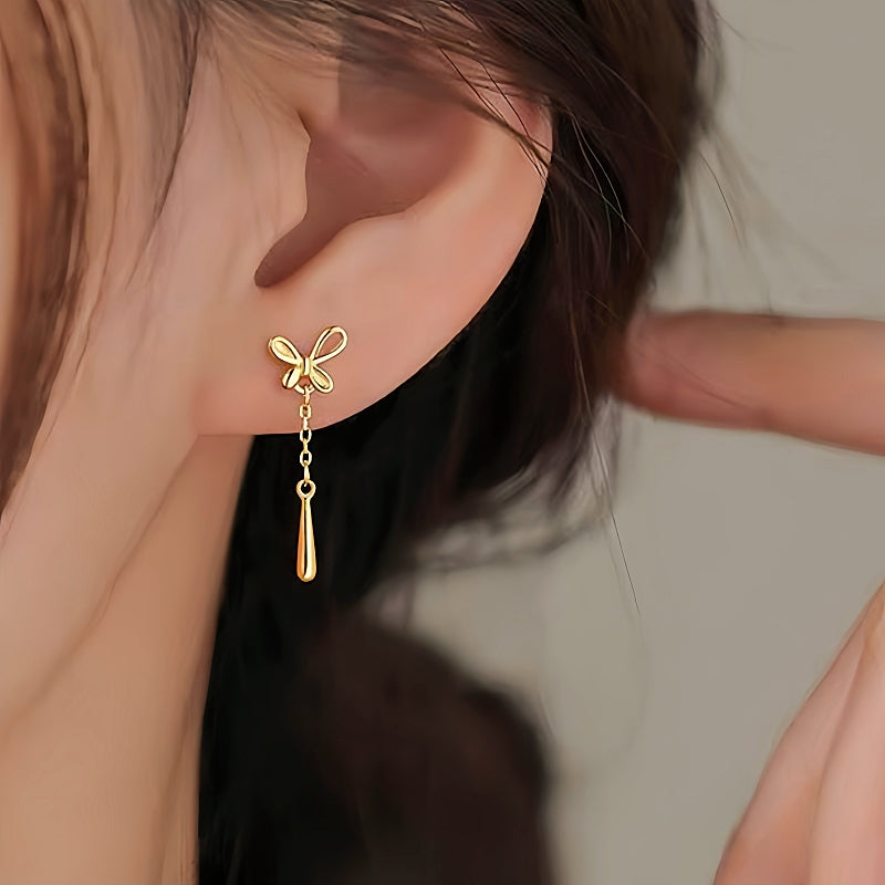 Sterling Silver Butterfly Water Drop Tassel Earrings
