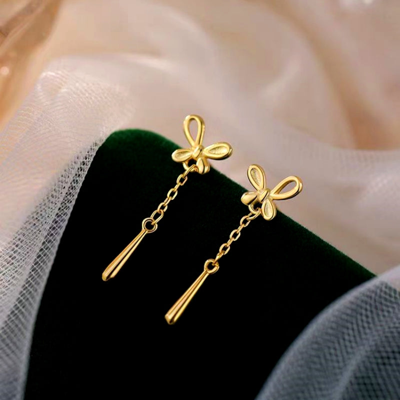 Sterling Silver Butterfly Water Drop Tassel Earrings